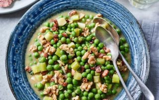Braised Peas with Pancetta and Walnuts