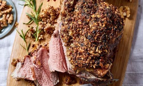 Roast Leg of Lamb with Walnut Apricot Crust