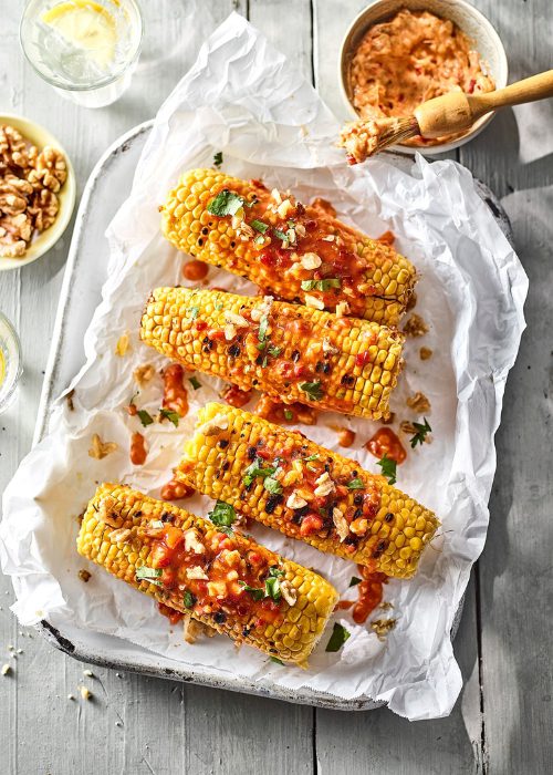 bbq corn on cob with walnut chilli butter