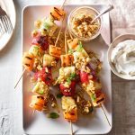 fruit kebabs with walnut salsa