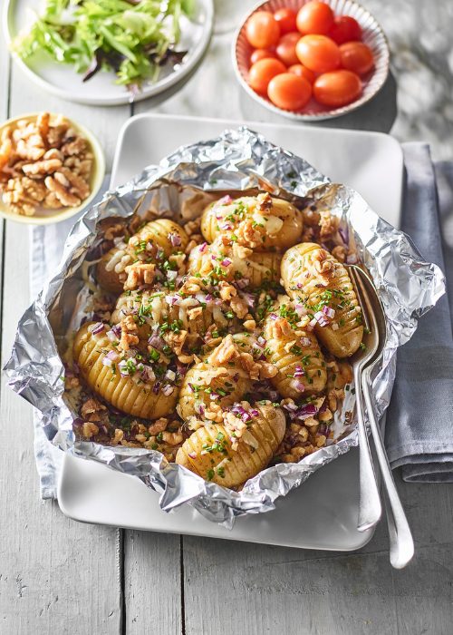 hasselback potatoes with walnuts and cheese