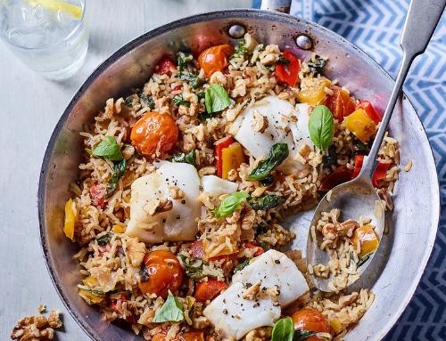 Mediterranean Cod & Rice One Pot
