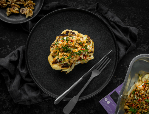 Roasted cauliflower topped with California walnuts, cream cheese, chilli and parsley