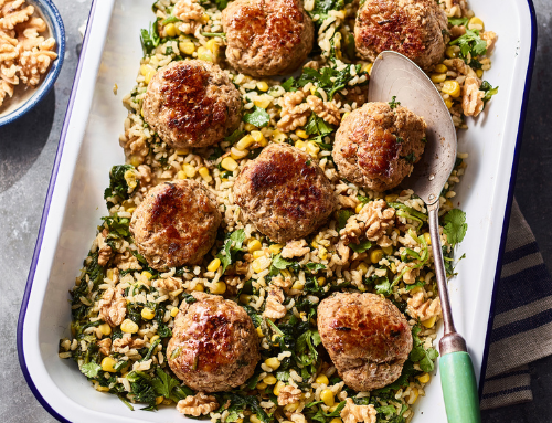 Pork & Lentil Meatball, Spinach & California Walnut Traybake